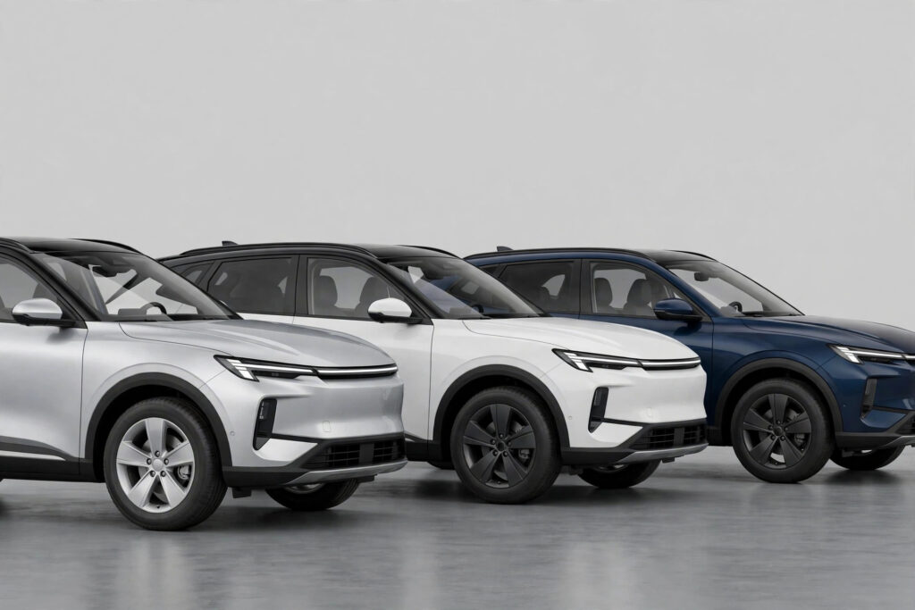 Illustration of three modern SUVs in a row