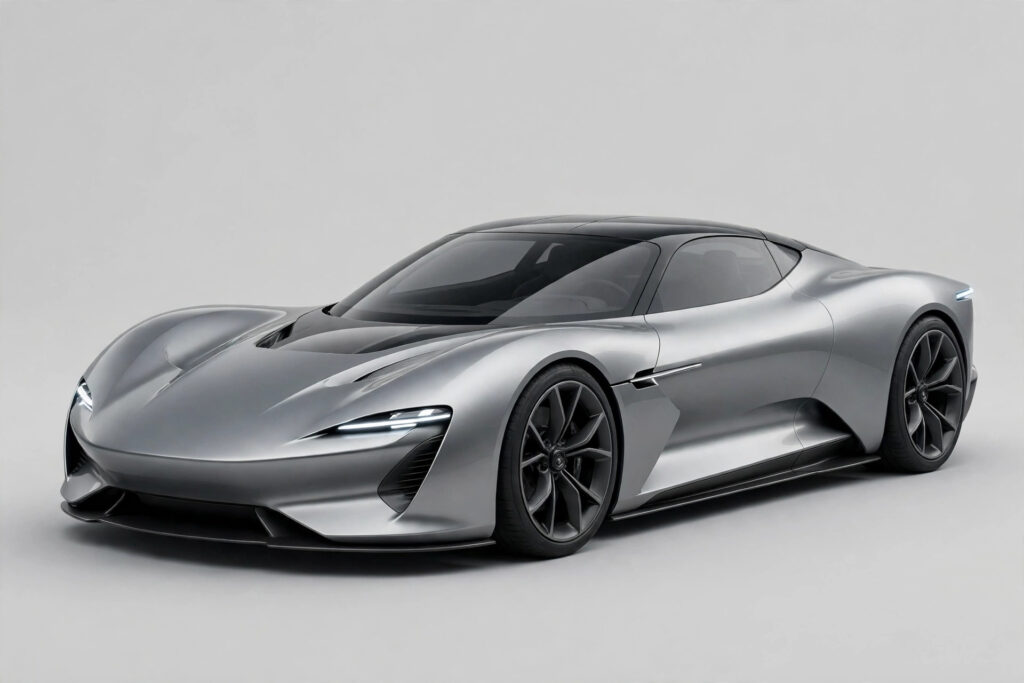 Illustration of a sleek electric supercar coupe
