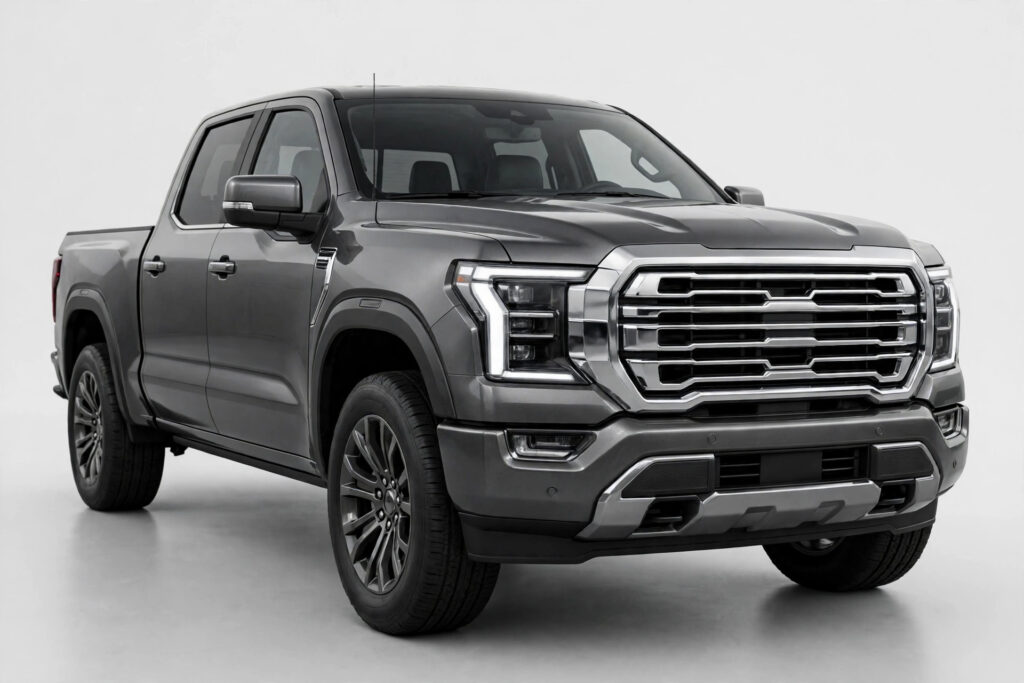 Illustration of a modern full-size pickup truck in dark gray