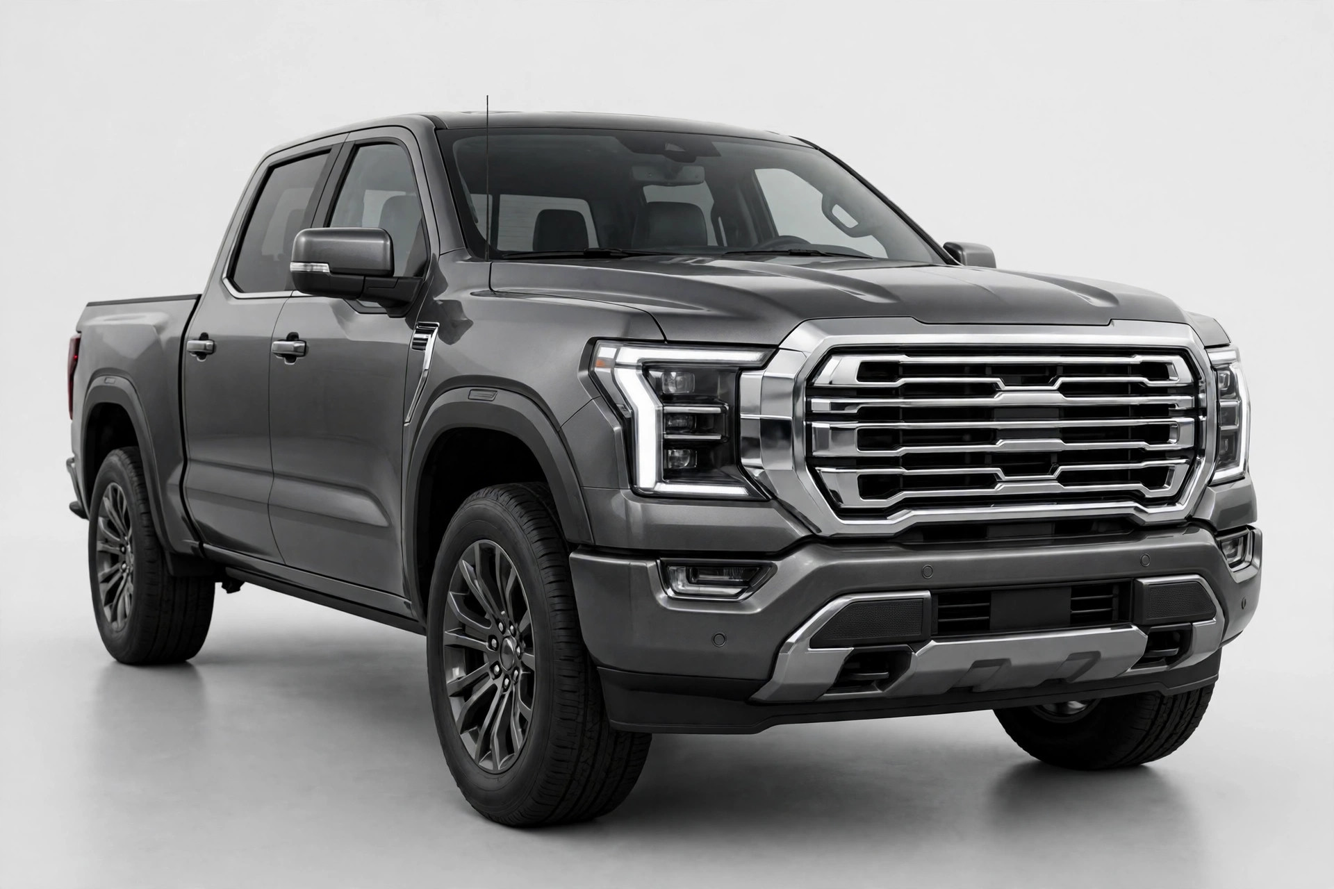 Illustration of a modern full-size pickup truck in dark gray